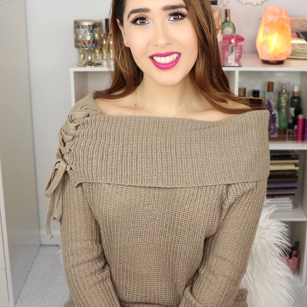 Tan Sweater Off Shoulder